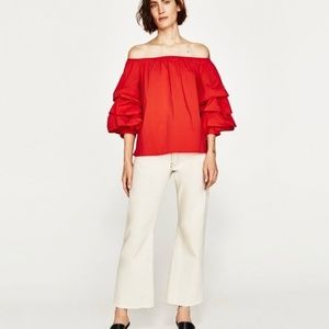 Zara Off the Shoulder Red Blouse